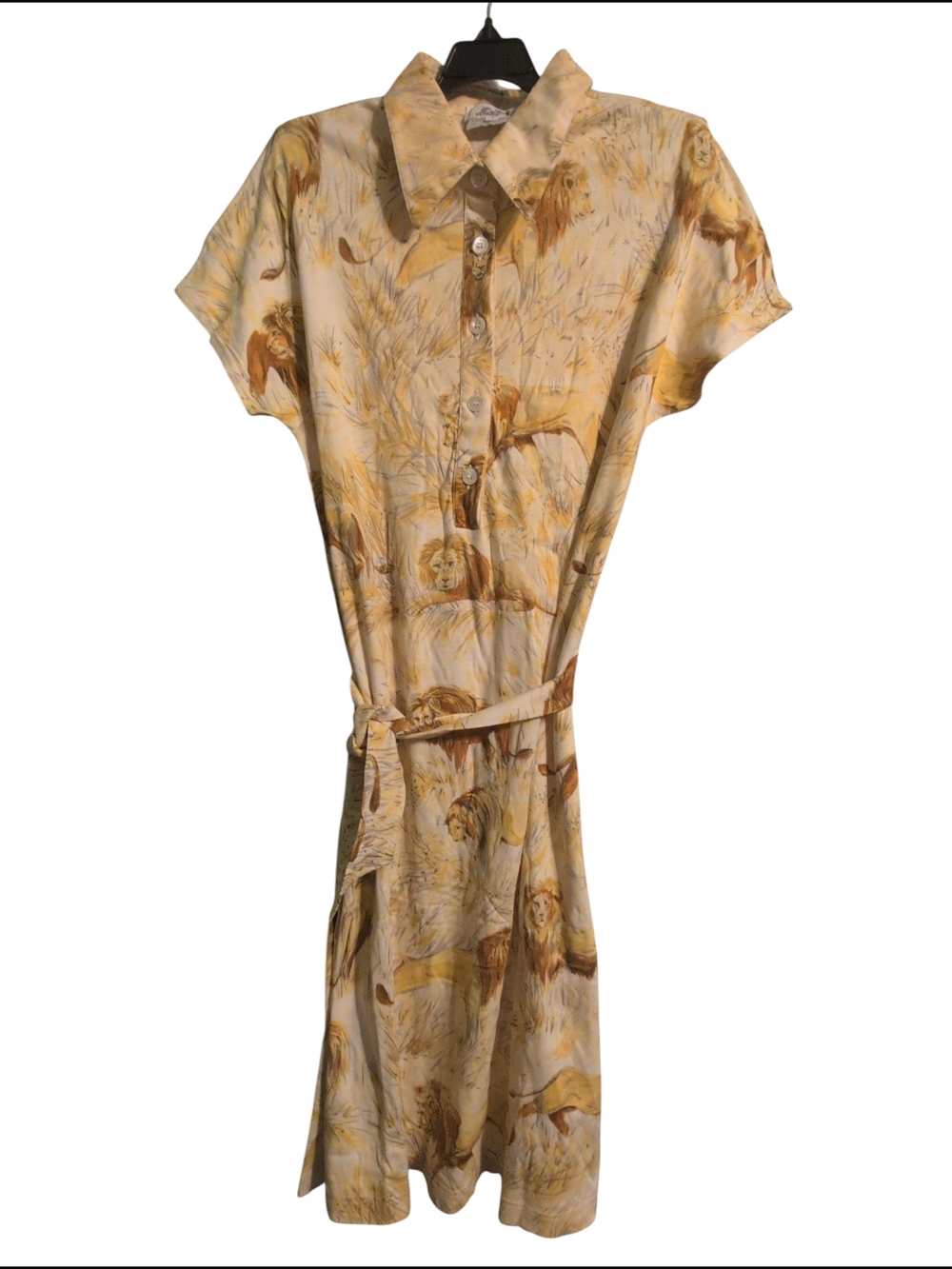 Hermes Paris Safari Dress Vintage Lion Travel Casual Belt Beautiful Large